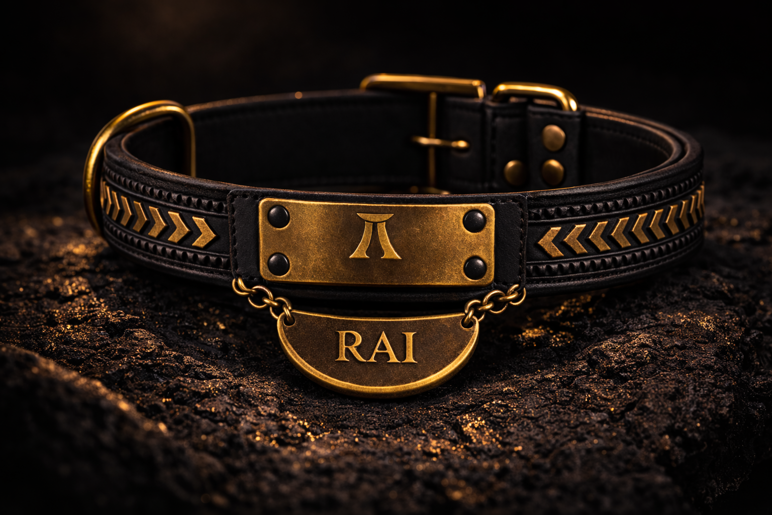 The Rai Collar, precision-crafted BioThane dog collar with solid brass hardware by Rai Collective